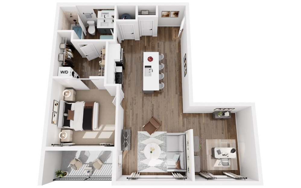 Crescendo - 1 bedroom floorplan layout with 1 bathroom and 863 square feet (3D)