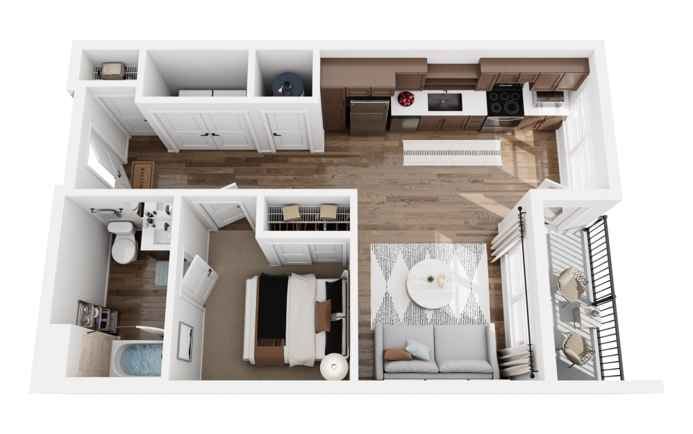 Pace - Studio floorplan layout with 1 bathroom and 580 square feet (3D)