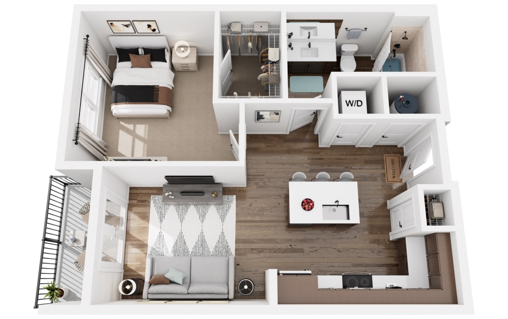 #5116 - 1 bedroom floorplan layout with 1 bathroom and 685 square feet (3D)