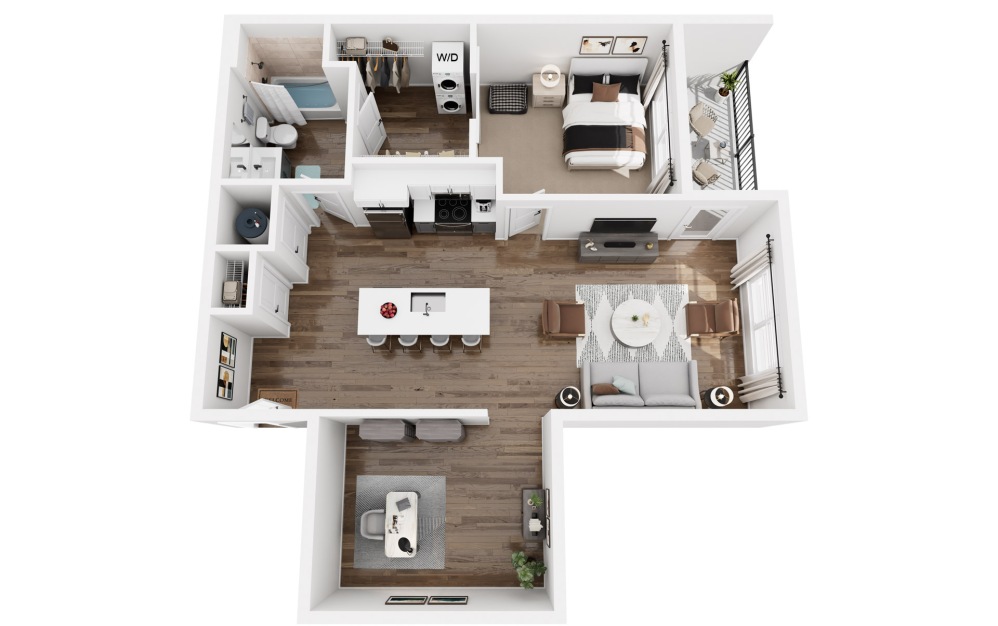 Sequence - 1 bedroom floorplan layout with 1 bathroom and 863 square feet (3D)