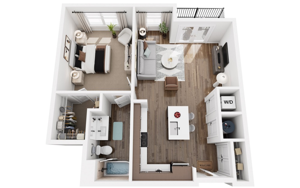 Sync - 1 bedroom floorplan layout with 1 bathroom and 830 square feet (3D)