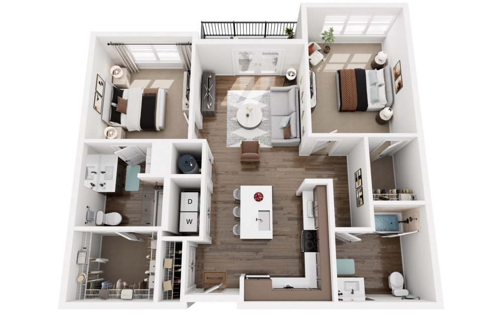 Vibe - 2 bedroom floorplan layout with 2 bathrooms and 1109 square feet (3D)