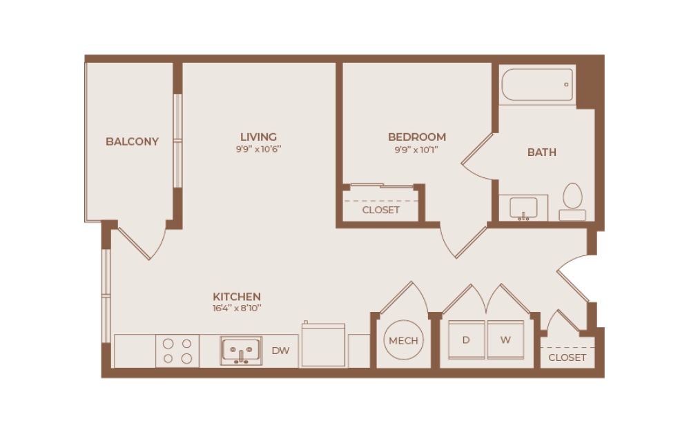 Pace - Studio floorplan layout with 1 bathroom and 580 square feet
