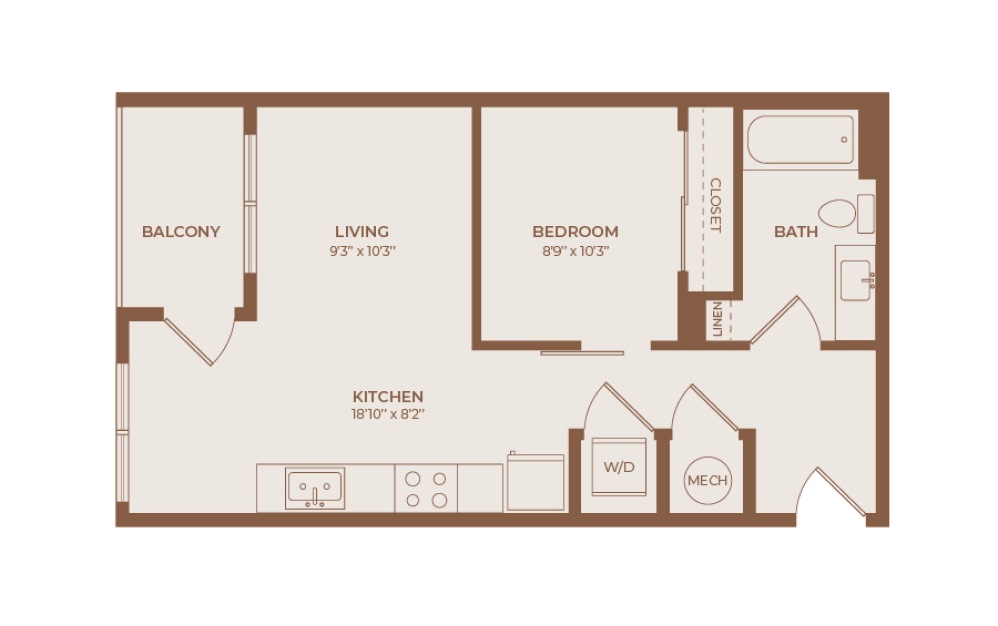 Bounce - Studio floorplan layout with 1 bathroom and 545 square feet